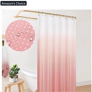 Pink Ombre Shower Curtain With Silver Hooks